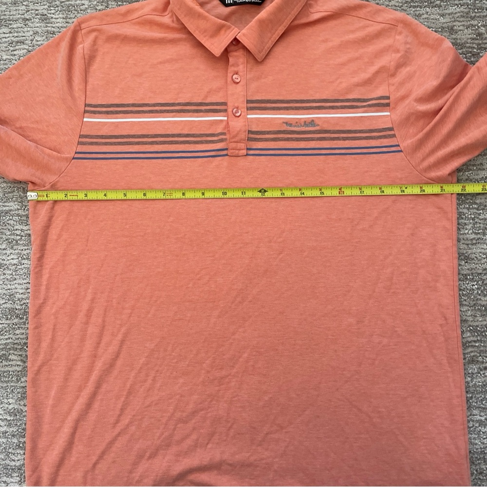 Travis Mathew Shirt Polo Short Sleeve Mens Size L Peach Chest Stripes Front - Picture 6 of 10